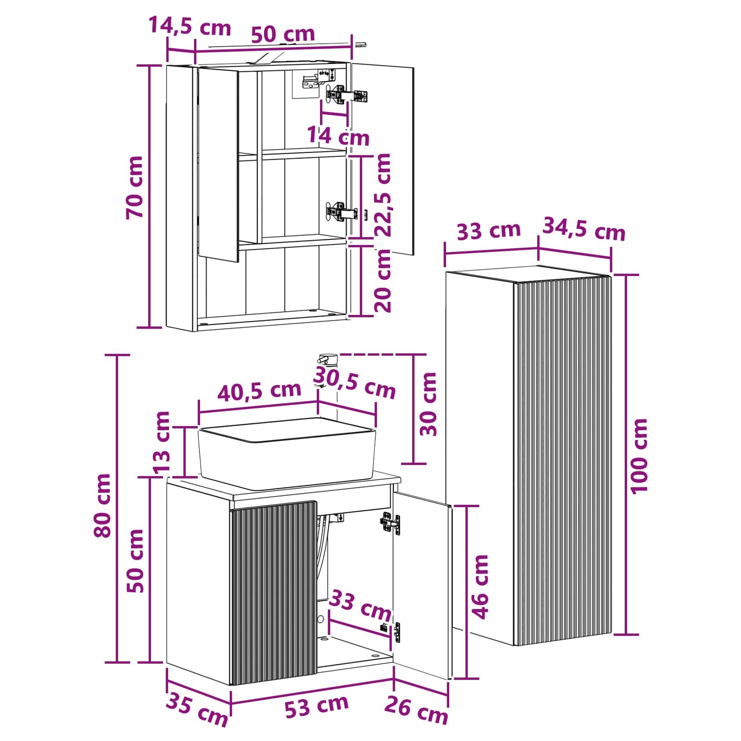 Bathroom Furniture Set 4 pcs Concrete Grey