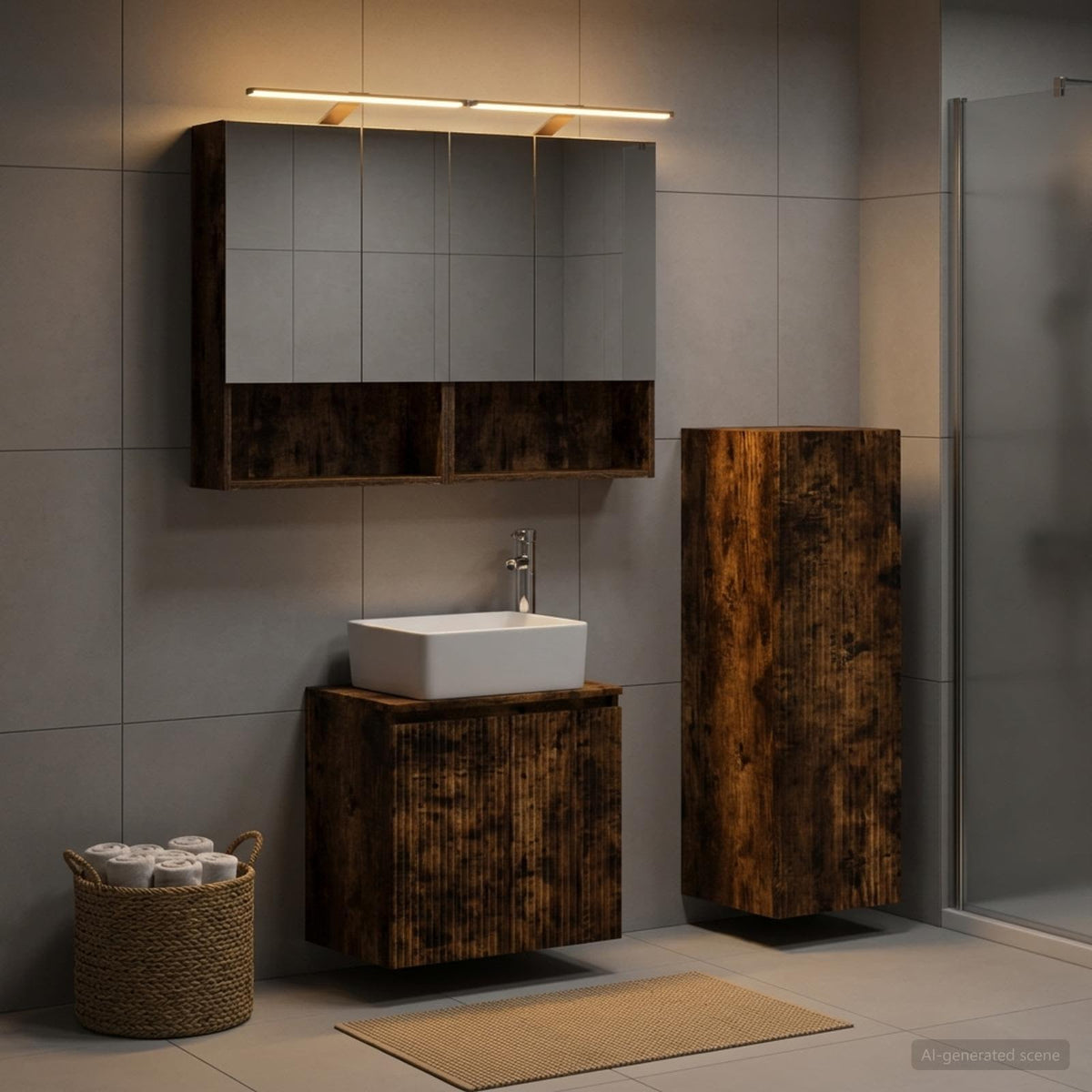 Bathroom Furniture Set 4 pcs Smoked Oak