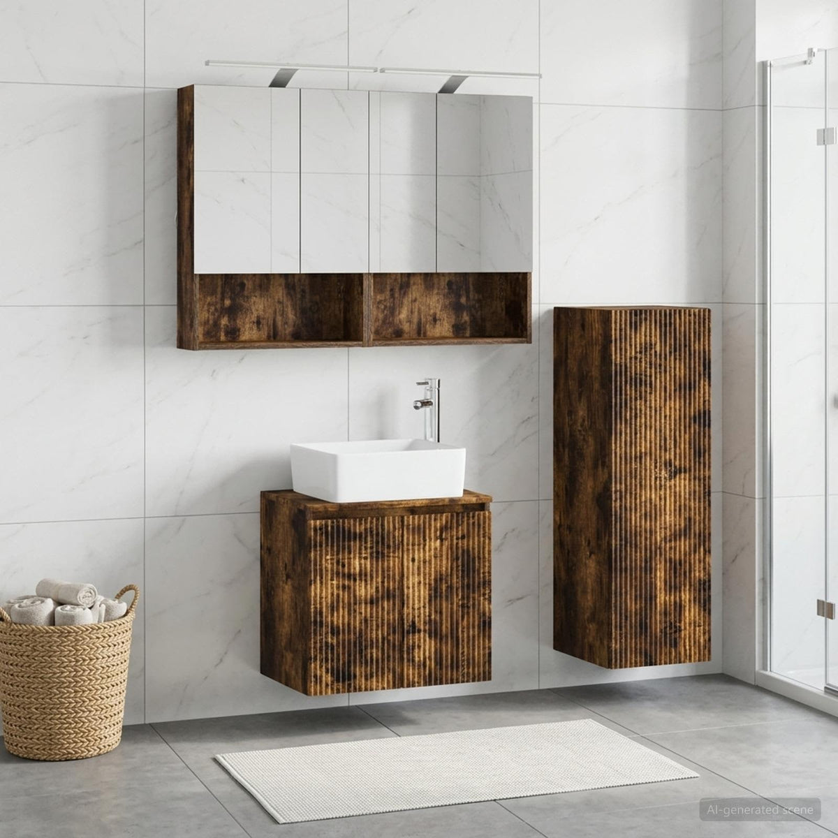 Bathroom Furniture Set 4 pcs Smoked Oak