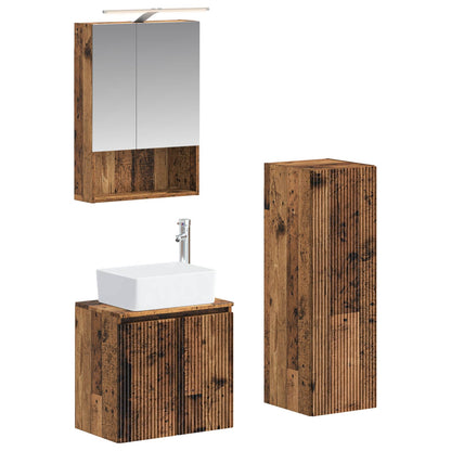 Bathroom Furniture Set 4 pcs Old Wood Engineered Wood and Glass