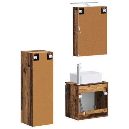 Bathroom Furniture Set 4 pcs Old Wood Engineered Wood and Glass