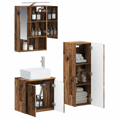 Bathroom Furniture Set 4 pcs Old Wood Engineered Wood and Glass