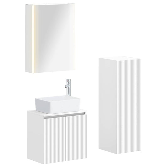 Bathroom Furniture Set 4 pcs White Engineered Wood and Glass