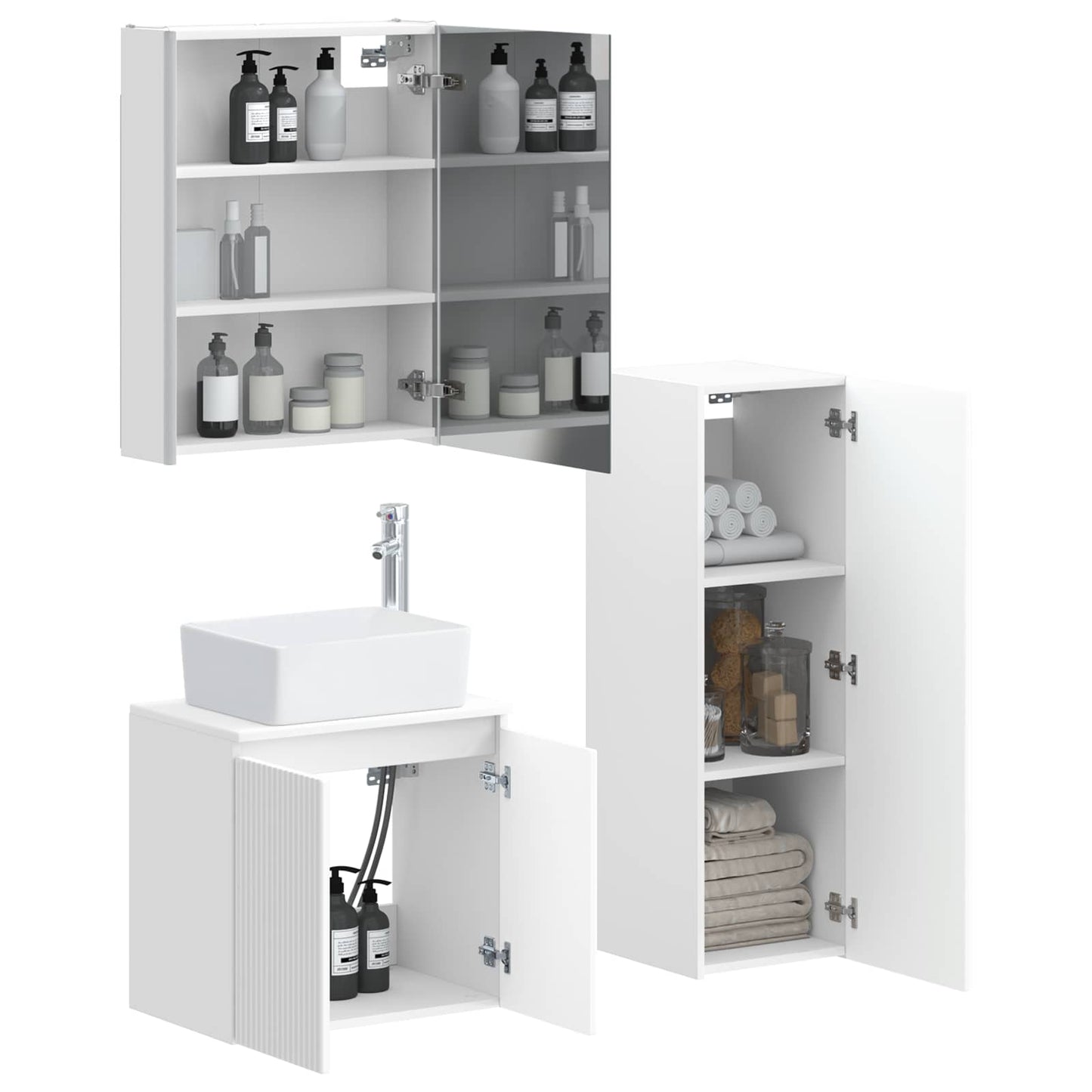 Bathroom Furniture Set 4 pcs White Engineered Wood and Glass