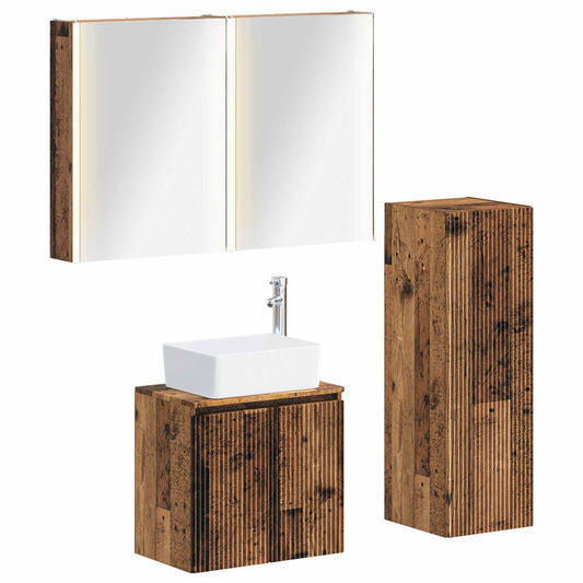 Bathroom Furniture Set 4 pcs Old Wood Engineered Wood and Glass