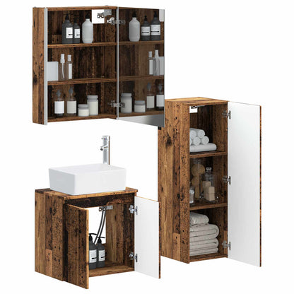 Bathroom Furniture Set 4 pcs Old Wood Engineered Wood and Glass
