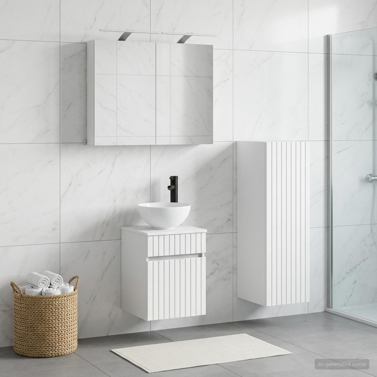 Bathroom Furniture Set 4 pcs White Engineered Wood and Glass
