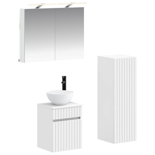Bathroom Furniture Set 4 pcs White Engineered Wood and Glass