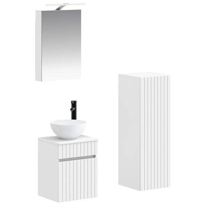 Bathroom Furniture Set 4 pcs White Engineered Wood and Glass