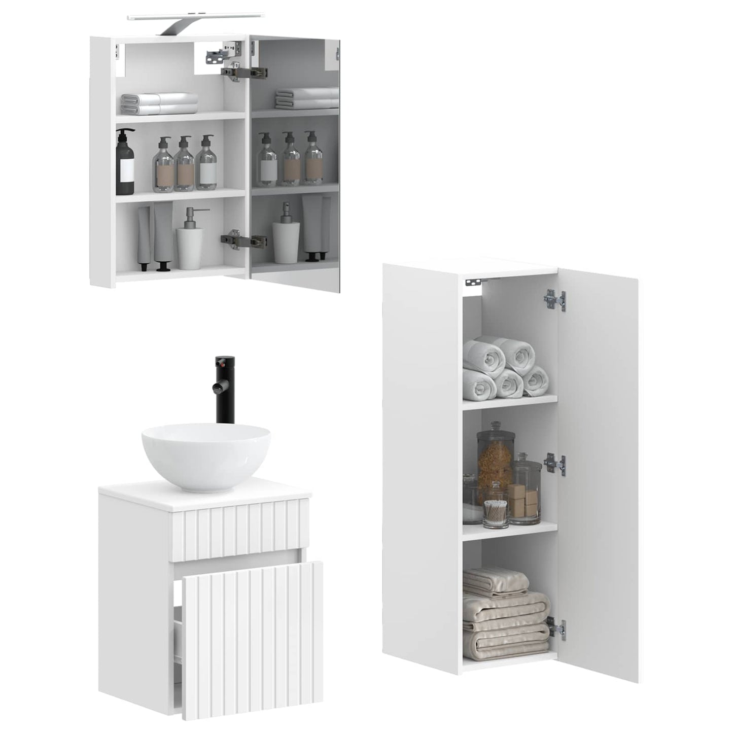 Bathroom Furniture Set 4 pcs White Engineered Wood and Glass