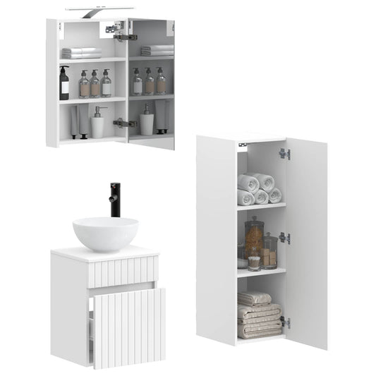 Bathroom Furniture Set 4 pcs White Engineered Wood and Glass