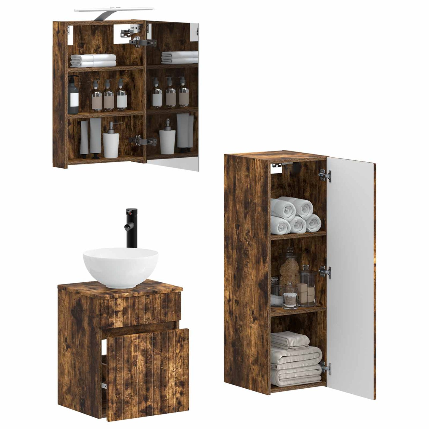 Bathroom Furniture Set 4 pcs Smoked Oak