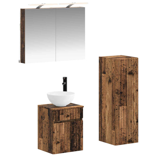 Bathroom Furniture Set 4 pcs Old Wood Engineered Wood and Glass