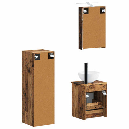 Bathroom Furniture Set 4 pcs Old Wood Engineered Wood and Glass