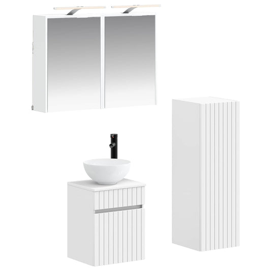 Bathroom Furniture Set 4 pcs White Engineered Wood and Glass