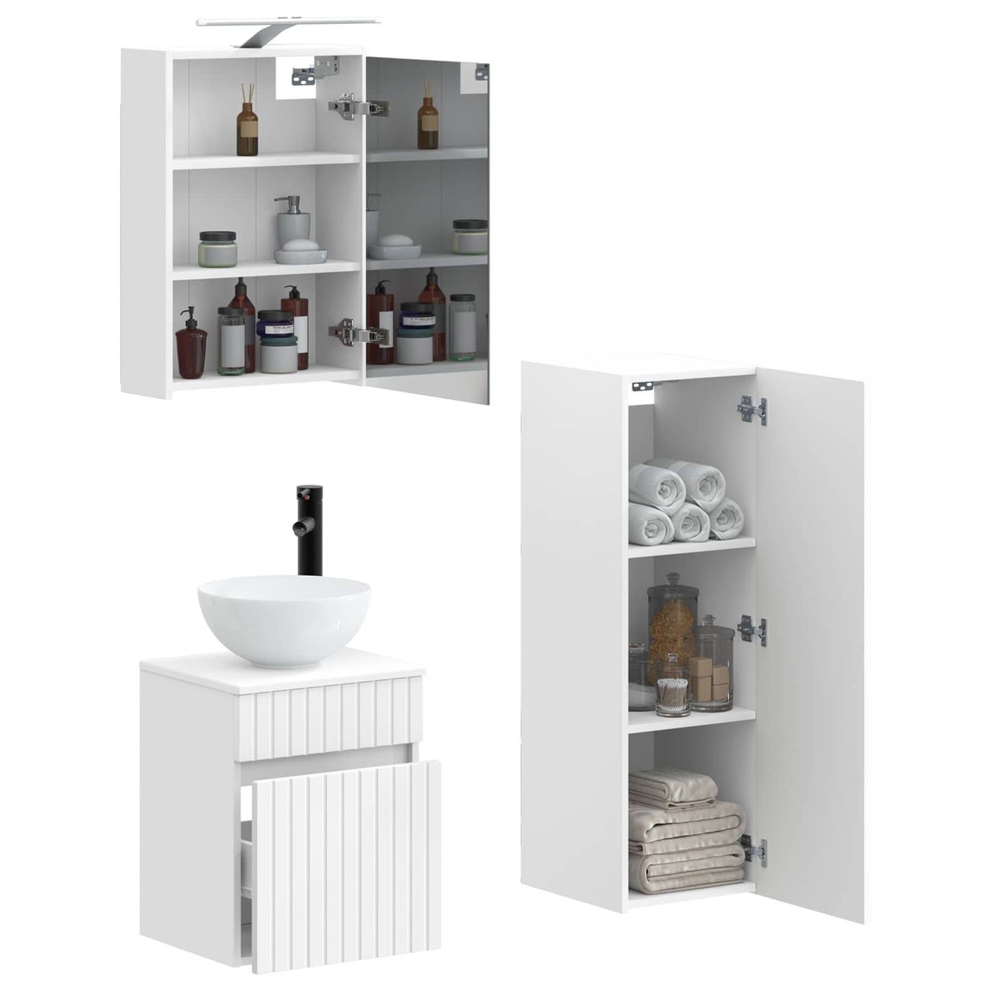 Bathroom Furniture Set 4 pcs White Engineered Wood and Glass