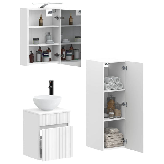 Bathroom Furniture Set 4 pcs White Engineered Wood and Glass