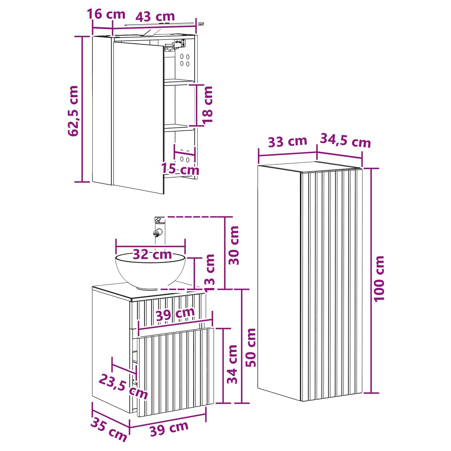Bathroom Furniture Set 4 pcs Grey Sonoma