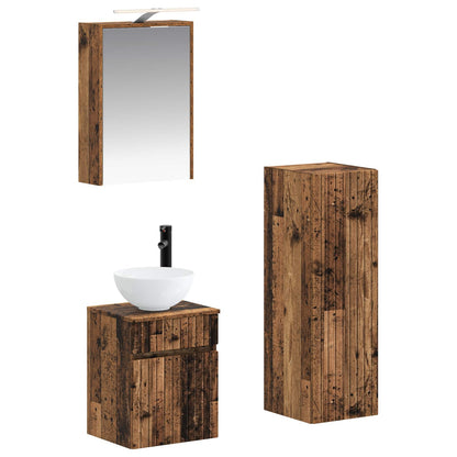 Bathroom Furniture Set 4 pcs Old Wood Engineered Wood and Glass