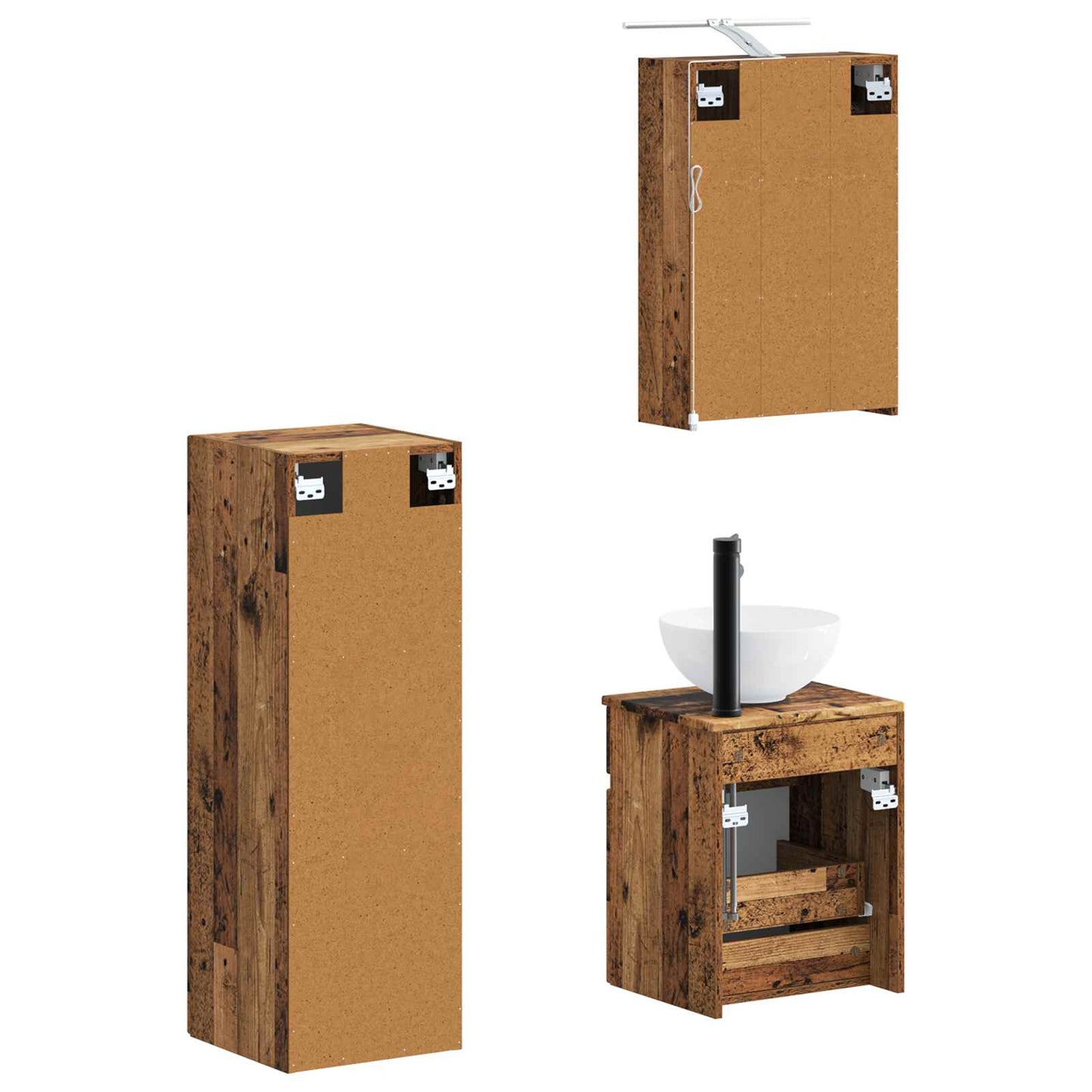 Bathroom Furniture Set 4 pcs Old Wood Engineered Wood and Glass