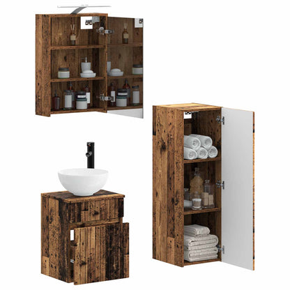 Bathroom Furniture Set 4 pcs Old Wood Engineered Wood and Glass