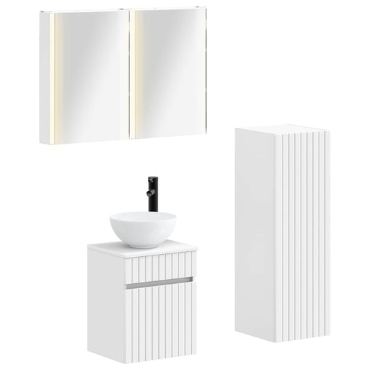Bathroom Furniture Set 4 pcs White Engineered Wood and Glass