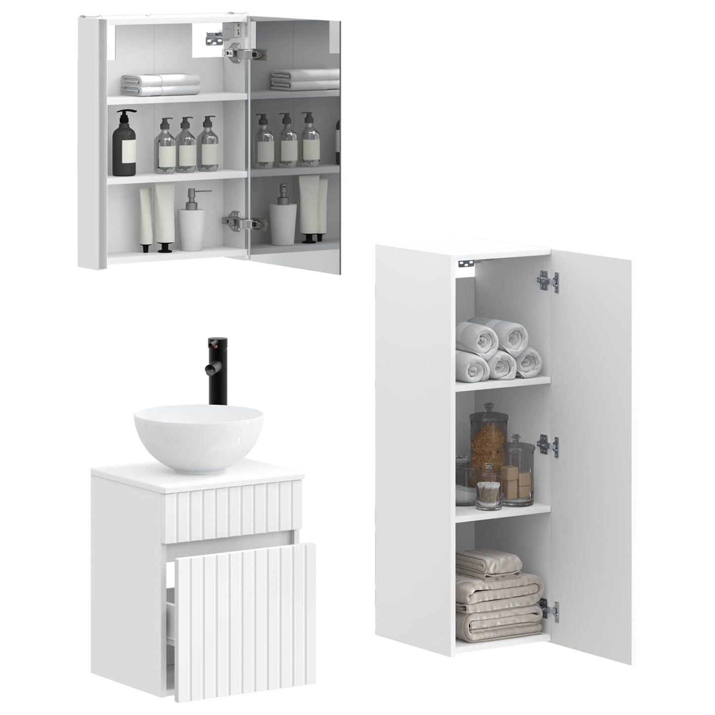 Bathroom Furniture Set 4 pcs White Engineered Wood and Glass