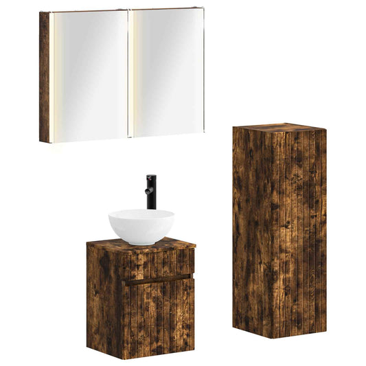 Bathroom Furniture Set 4 pcs Smoked Oak