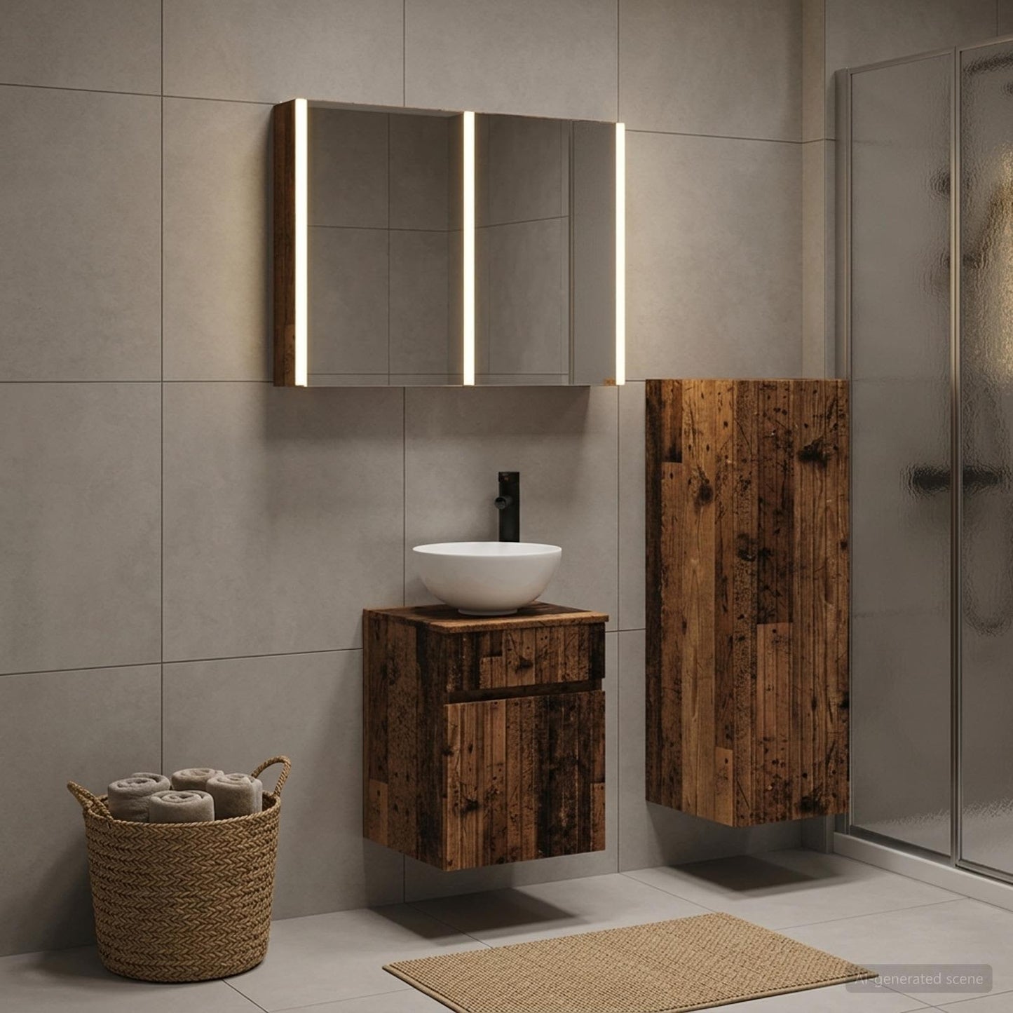 Bathroom Furniture Set 4 pcs Old Wood Engineered Wood and Glass