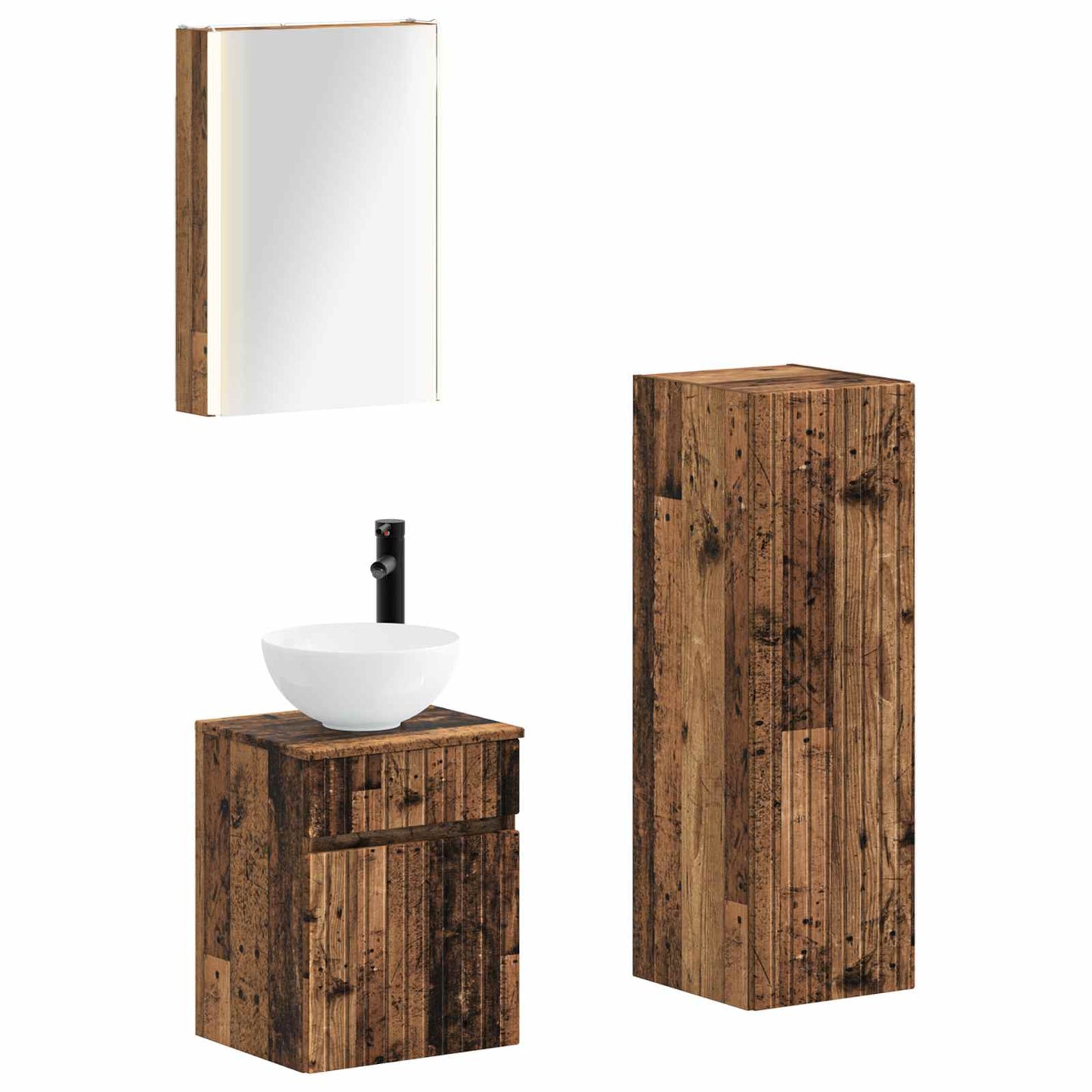 Bathroom Furniture Set 4 pcs Old Wood Engineered Wood and Glass