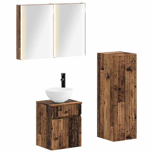 Bathroom Furniture Set 4 pcs Old Wood Engineered Wood and Glass