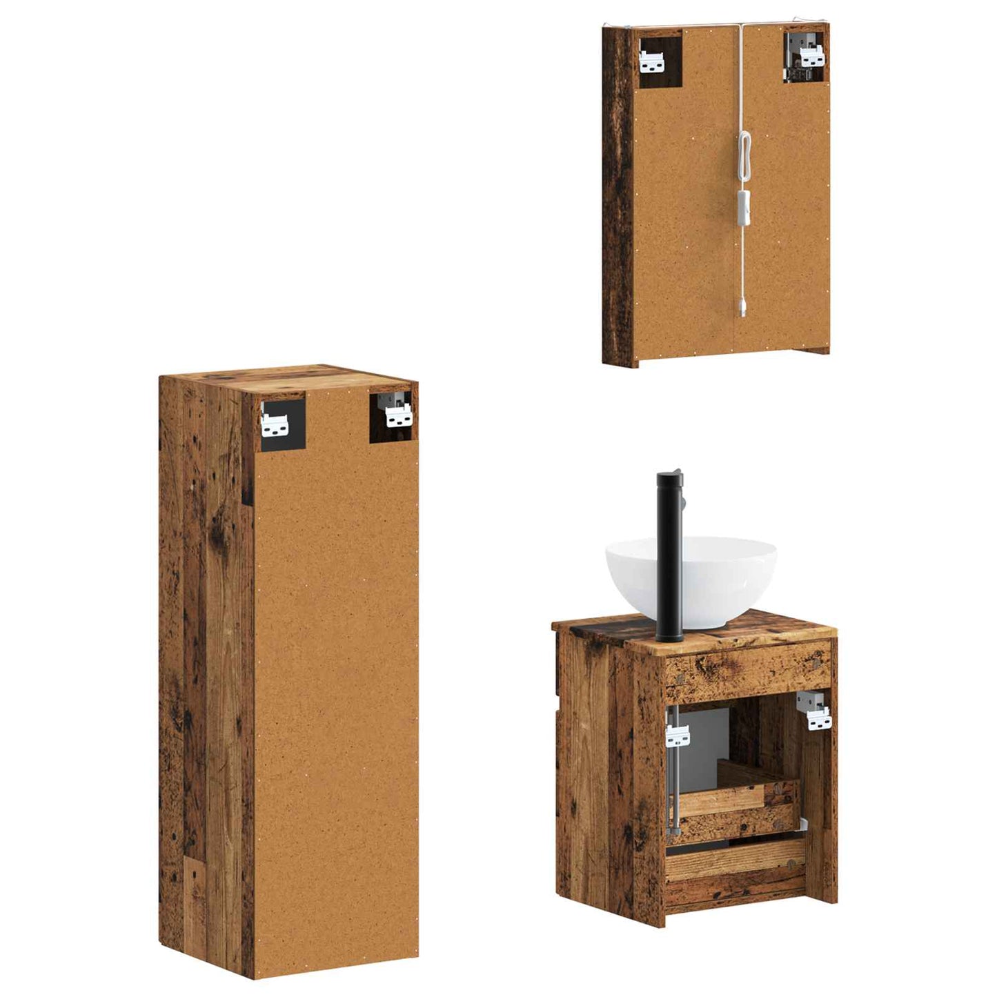 Bathroom Furniture Set 4 pcs Old Wood Engineered Wood and Glass