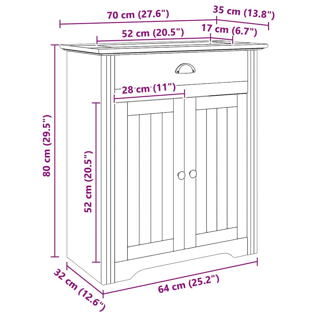 Bathroom Cabinet with Storage BODO Honey Brown 70 x 35 x 80 cm
