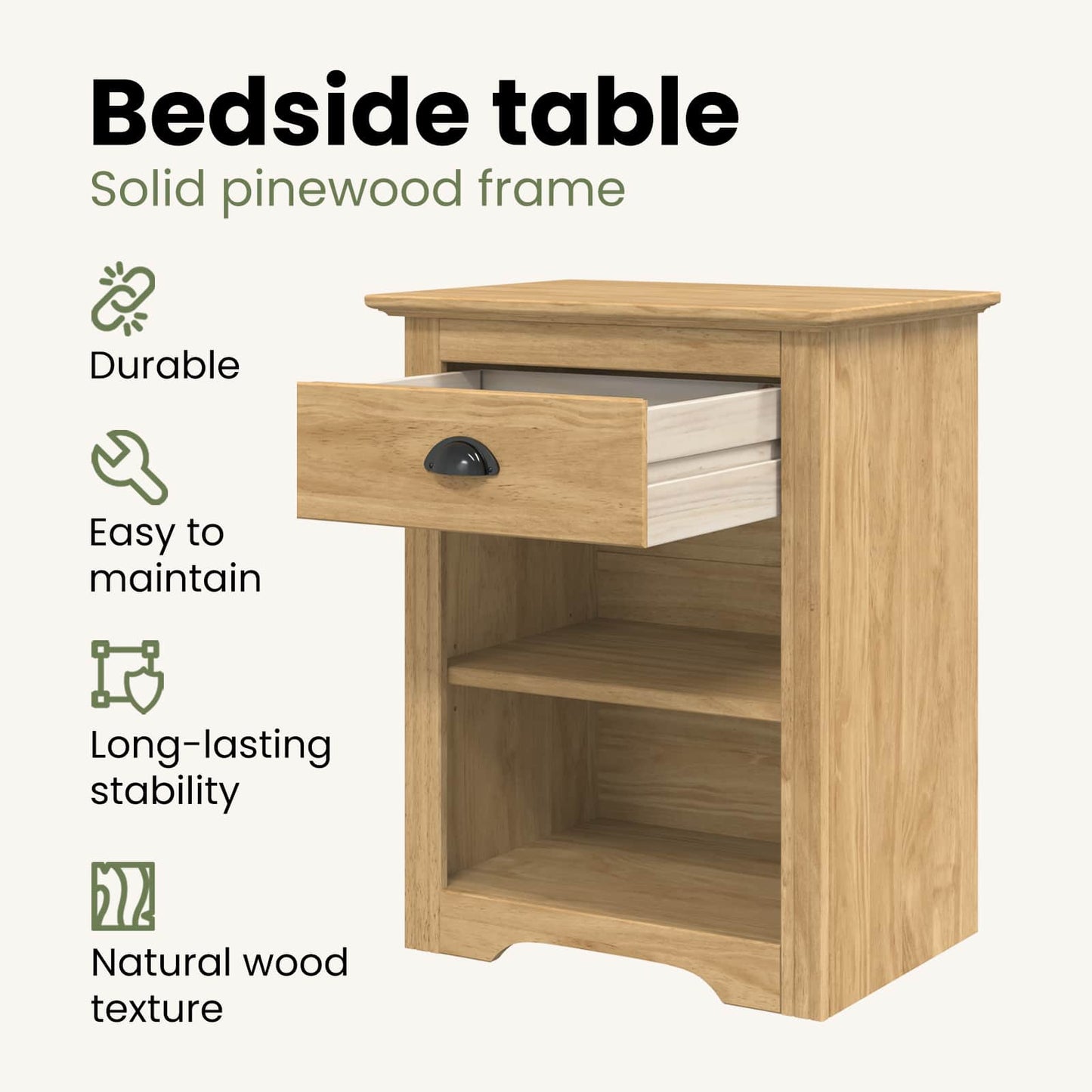 Bedside Cabinet with Drawer BODO Honey Brown 53 x 38.5 x 67 cm