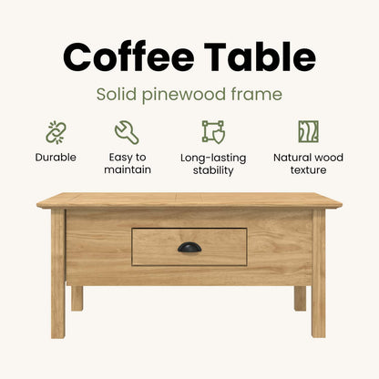 Coffee Table with Drawer BODO Honey Brown 100 x 55 x 45.8 cm
