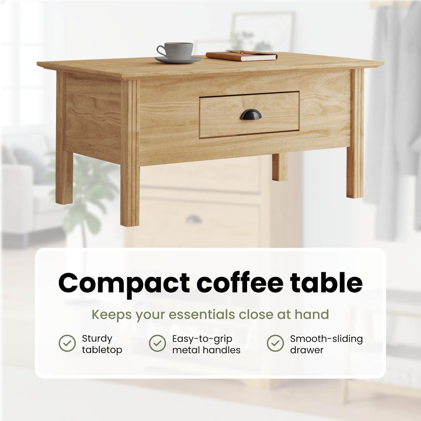 Coffee Table with Drawer BODO Honey Brown 100 x 55 x 45.8 cm