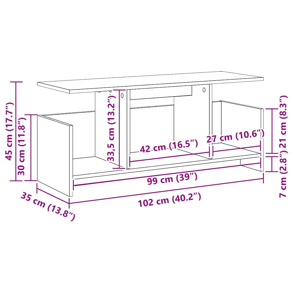 TV Stand Smoked Oak 102 x 35 x 45 cm Engineered Wood