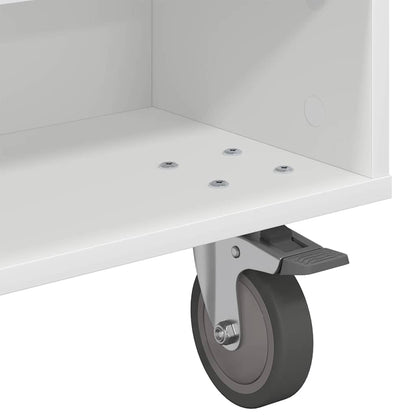 Side Table with Wheels White 90 x 50 x 30 cm Engineered Wood