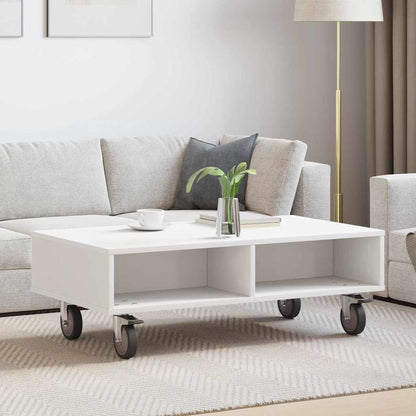 Side Table with Wheels White 90 x 50 x 30 cm Engineered Wood