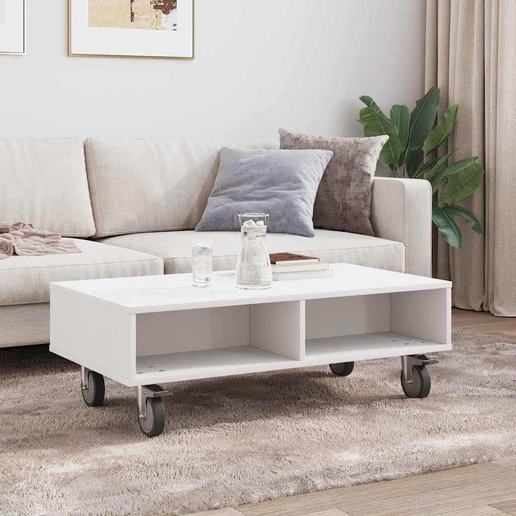 Side Table with Wheels White 90 x 50 x 30 cm Engineered Wood