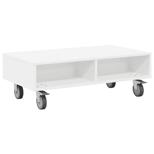 Side Table with Wheels White 90 x 50 x 30 cm Engineered Wood