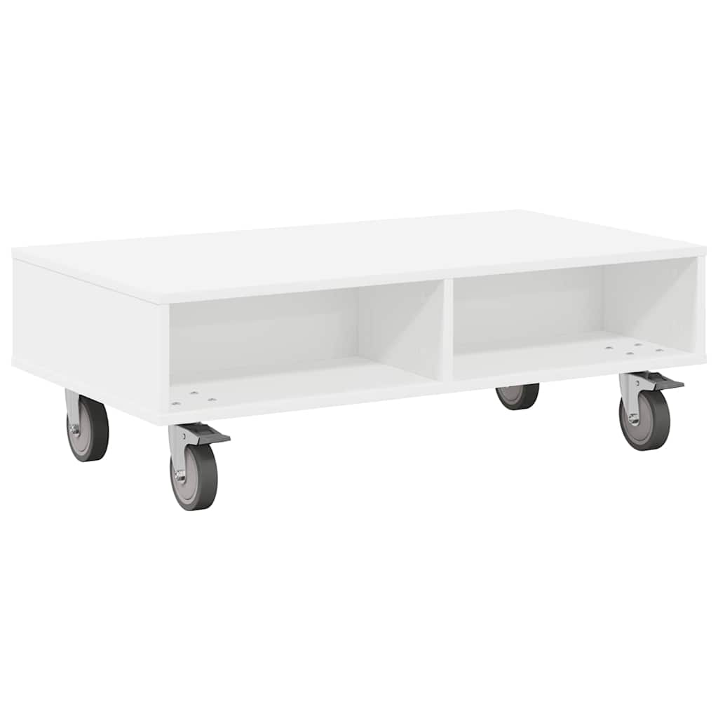 Side Table with Wheels White 90 x 50 x 30 cm Engineered Wood