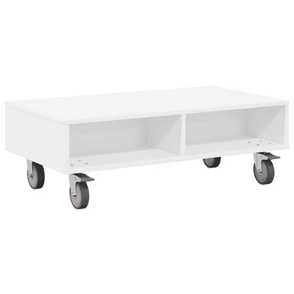 Side Table with Wheels White 90 x 50 x 30 cm Engineered Wood