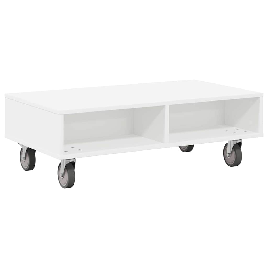 Side Table with Wheels White 90 x 50 x 30 cm Engineered Wood