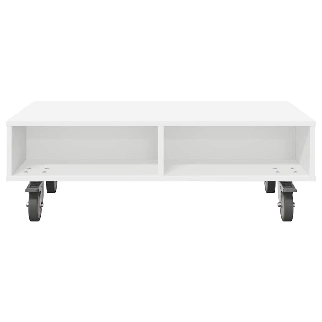 Side Table with Wheels White 90 x 50 x 30 cm Engineered Wood