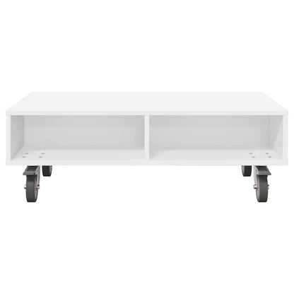 Side Table with Wheels White 90 x 50 x 30 cm Engineered Wood