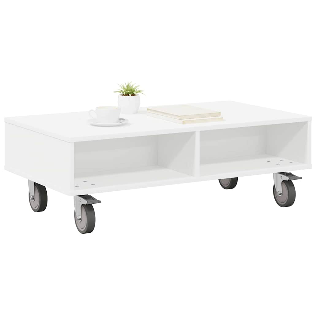 Side Table with Wheels White 90 x 50 x 30 cm Engineered Wood