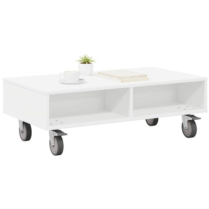 Side Table with Wheels White 90 x 50 x 30 cm Engineered Wood