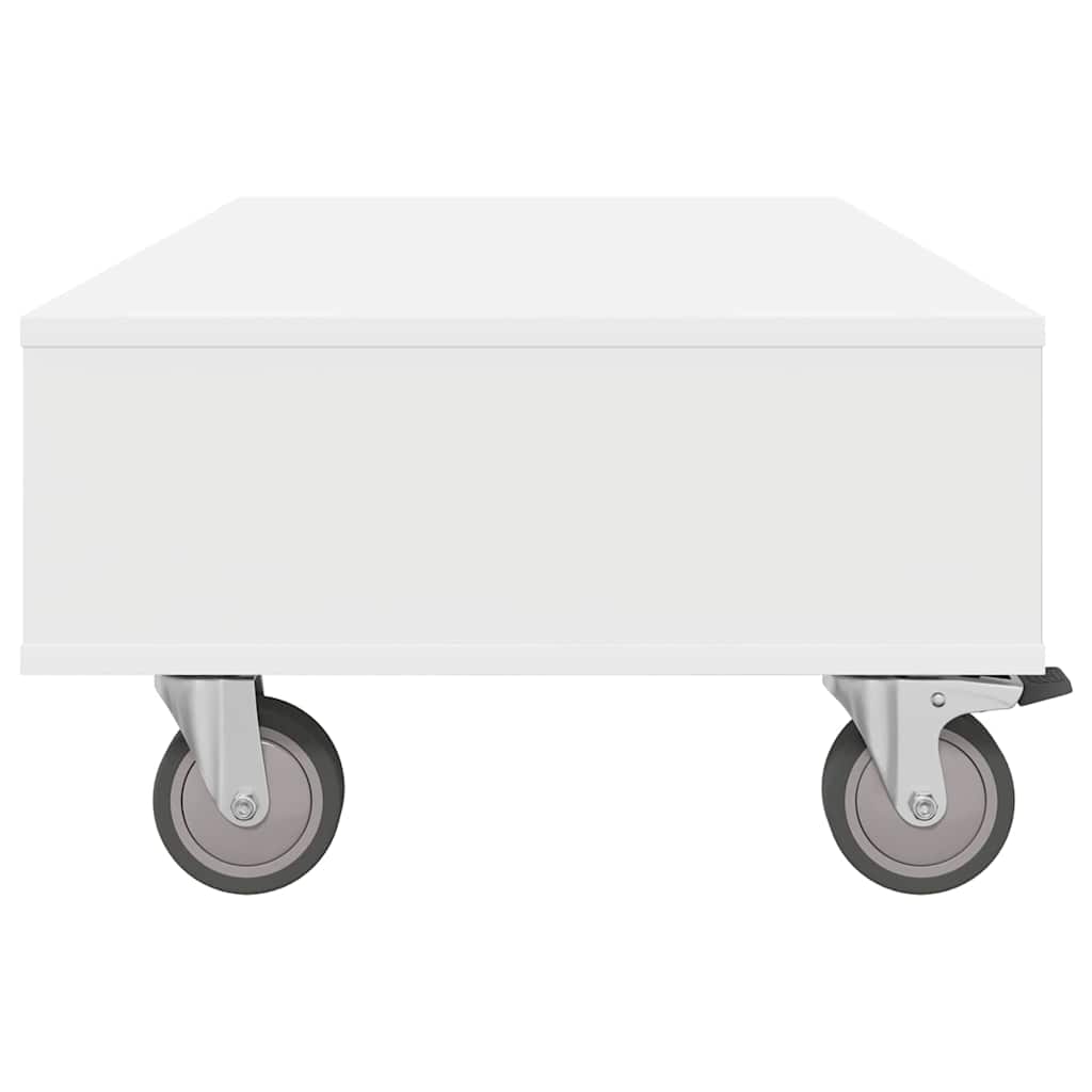 Side Table with Wheels White 90 x 50 x 30 cm Engineered Wood