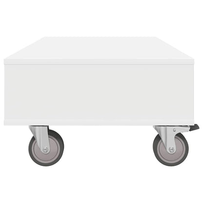 Side Table with Wheels White 90 x 50 x 30 cm Engineered Wood